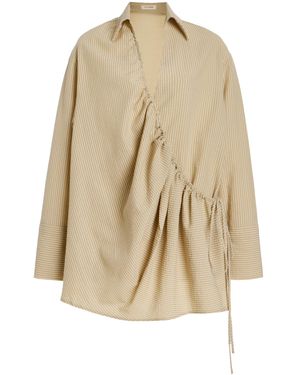 ELCE Exclusive Sidney Striped Cotton-blend Seersucker Mini Wrap Shirt Dress - Natural