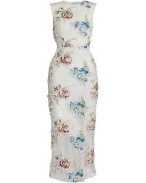 Erdem Embroidered Shredded Mesh Midi Dress - White