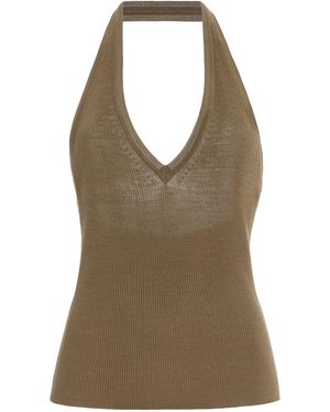 Nili Lotan Ivey Knit Silk Halter Tank Top - Green