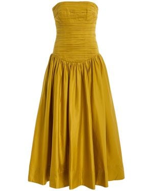 Aje. Marigold Ruched Cotton Midi Dress - Yellow