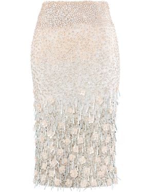 La Fuori Maris Embellished Tulle Midi Skirt - Natural