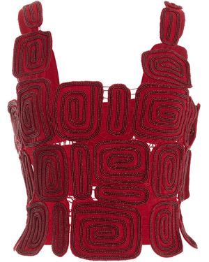 Cult Gaia Reia Beaded Woven Wool-blend Top - Red