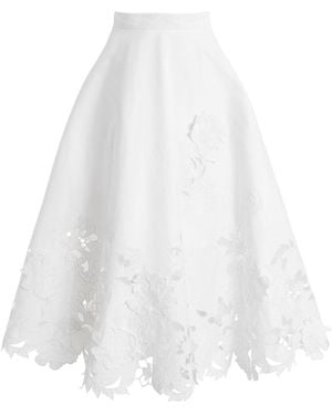 Oscar de la Renta Embroidered Cotton-Twill Midi Skirt - White