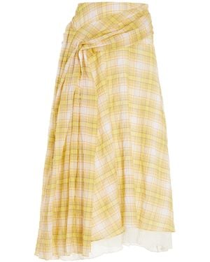 Rosie Assoulin Draped Plaid Stretch-Cotton Midi Skirt - Yellow