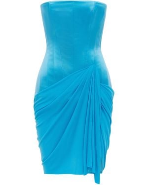 Alex Perry Draped Duchess Satin Jersey Mini Dress - Blue