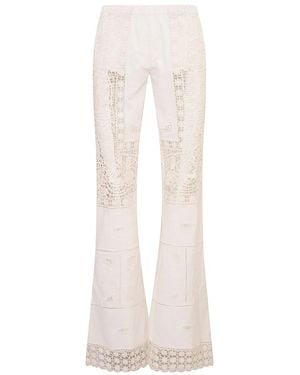 LoveShackFancy Lilo Patchwork Cotton Lace Pants - White