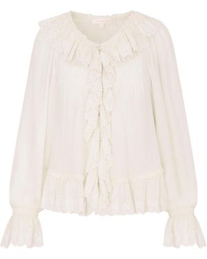 LoveShackFancy Avee Ruffled Silk Blouse - White