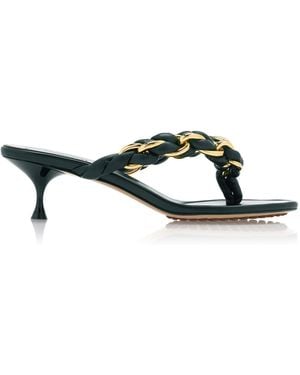 Bottega Veneta Dot Lagoon Chain Leather Sandals - Green