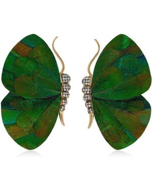 Silvia Furmanovich Beetle Wing Marquetry Butterfly Earrings - Green
