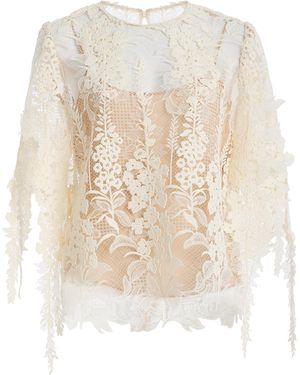 Oscar de la Renta Appliquéd Lace Top - Natural