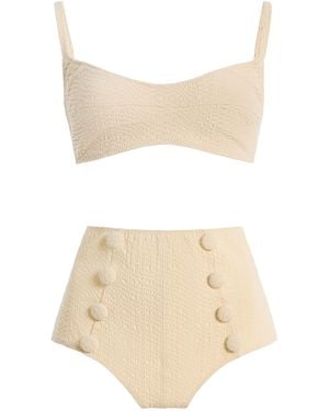 Lisa Marie Fernandez Seersucker Balconette High-Waist Bikini - Natural