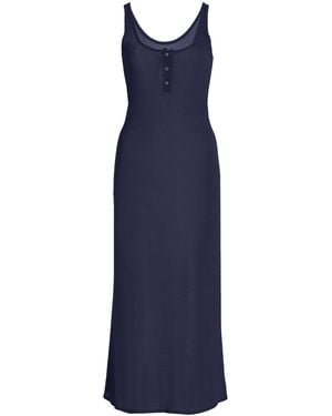 Brandon Maxwell The Catherine Knit Midi Henley Dress - Blue