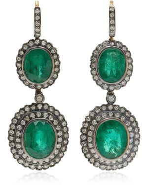 Amrapali One-of-a-kind Rajasthan 18k Yellow Gold, Black Rhodium Emerald Earrings - Green