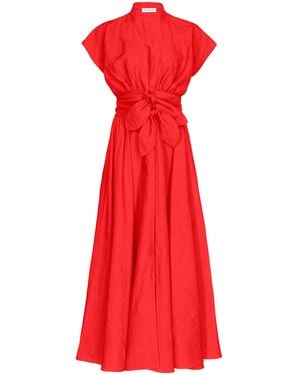 Alaïa Tie-Detailed Slub Midi Dress - Red