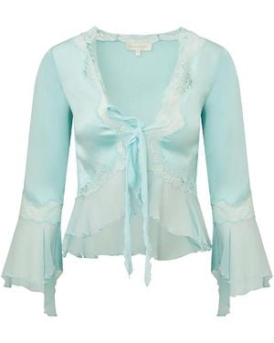 LoveShackFancy Brendelle Liquid Satin And Lace Top - Blue