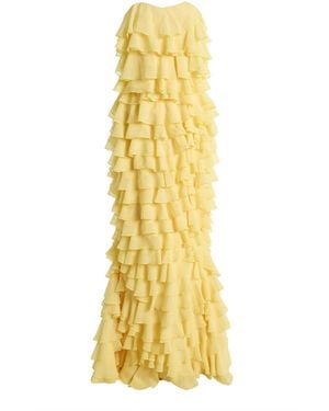 Greta Constantine Plover Strapless Tiered Chiffon Maxi Dress - Yellow