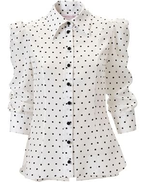 Carolina Herrera Collared Dot-Print Double Crepe De Chine Shirt - White