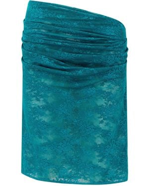 Alex Perry Tucked Sheer Stretch Lace Mini Skirt - Blue