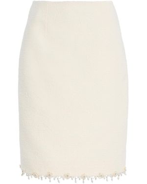 Oscar de la Renta Embroidered Wool-Tweed Knee-Length Skirt - Natural