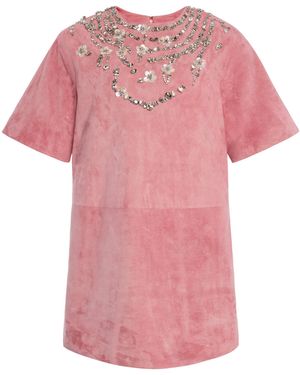 Oscar de la Renta Embellished Suede Mini Dress - Pink