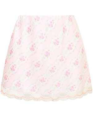 LoveShackFancy Bernes Floral Satin Mini Skirt - Pink
