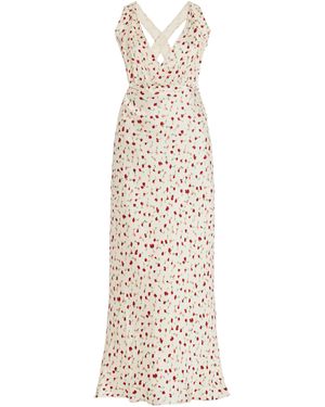 KHAITE Milo Draped Floral Satin Maxi Dress - Natural