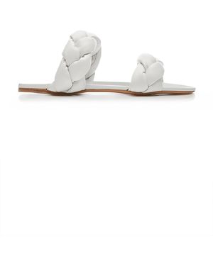 Miu Miu Puffy Braided Leather Slide Sandals - White