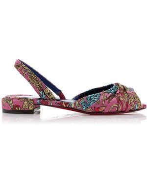 Christian Louboutin Cordelina Flat Jacquard Florea Slingback Sandals - Pink