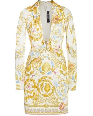 Versace La Vacanza Printed Jersey Mini Dress - Metallic