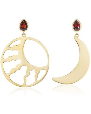 Gazza Ladra Sun And Moon 10K Garnet Hoop Earrings - Metallic