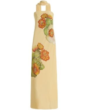 Rodarte Printed Silk Crepe Bias Maxi Dress - Metallic