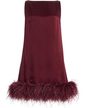 LAPOINTE Feather-Trimmed Satin Mini Dress - Red