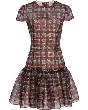 Oscar de la Renta Textured Tartan Silk-Blend Mini Dress - Brown