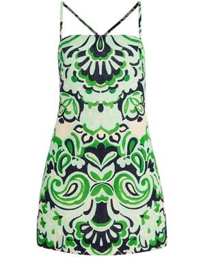 Cara Cara Dria Printed Linen Mini Dress - Green