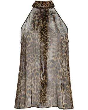 Nili Lotan Alla Leopard Silk Halter Top - Brown