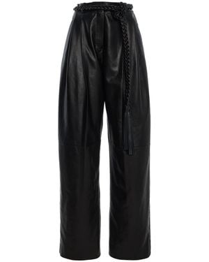 Carolina Herrera Belted Leather Wide-Leg Pants - Black