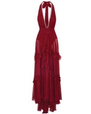 LoveShackFancy Hasmina Crinkled Silk Maxi Dress - Red