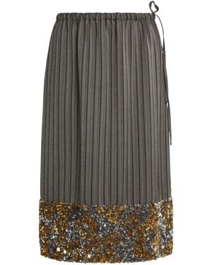 Dries Van Noten Scotts Embellished Twill Knee-Length Skirt - Grey