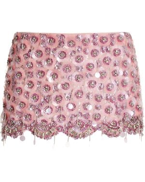 DES_PHEMMES Flower Embroidered Silk Georgette Mini Skirt