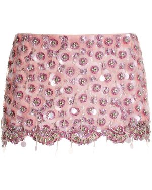 DES_PHEMMES Flower Embroidered Silk Georgette Mini Skirt
