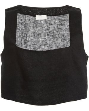 Posse Exclusive Alice Linen Crop Top - Black