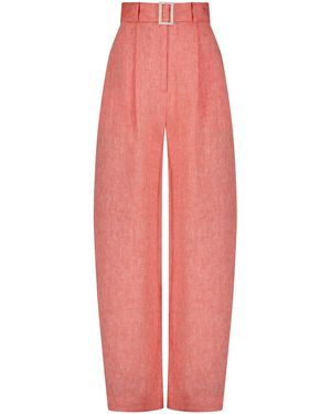 Matthew Bruch Pleated Linen Barrel-Leg Trousers - Pink