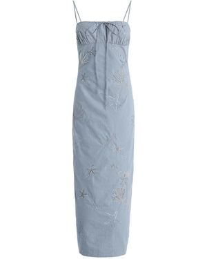 BERNADETTE Riri Embroidered Cotton Midi Dress - Blue