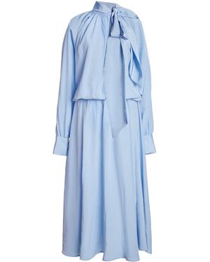 Franchise Susan Ribbon Neck Tie Silk Dress - Blue