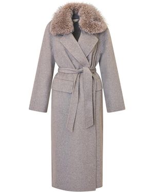 LoveShackFancy Katniss Fur-Trimmed Wool Trench Coat - Grey