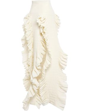 A.W.A.K.E. MODE Pleated Cotton-Linen Laminary Maxi Skirt - White