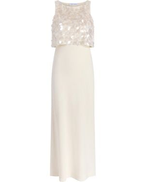 Marina Moscone Bias Maxi Dress With Paillette Bodice - White