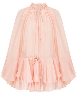 Into The East Double Ruffle Silk Top - Pink