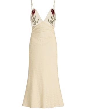 Markarian Emmalina Pomegranate-Embroidered Jacquard Midi Dress - Natural