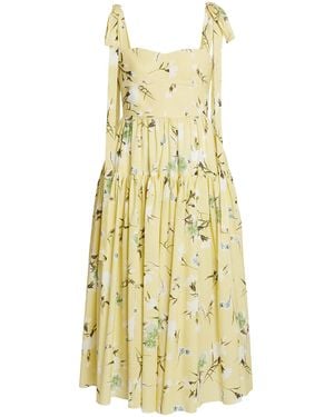 Erdem Floral Gathered Cotton Midi Dress - Yellow
